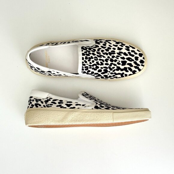 SAINT LAURENT Black/White Leopard Print Canvas Slip-On Sneakers Size 38.5 - Picture 4 of 10